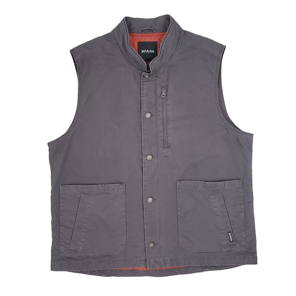 PrAna Mens Trembly Canvas Chore Vest Quilted Gray XXL Workwear Barn Coat Gorp